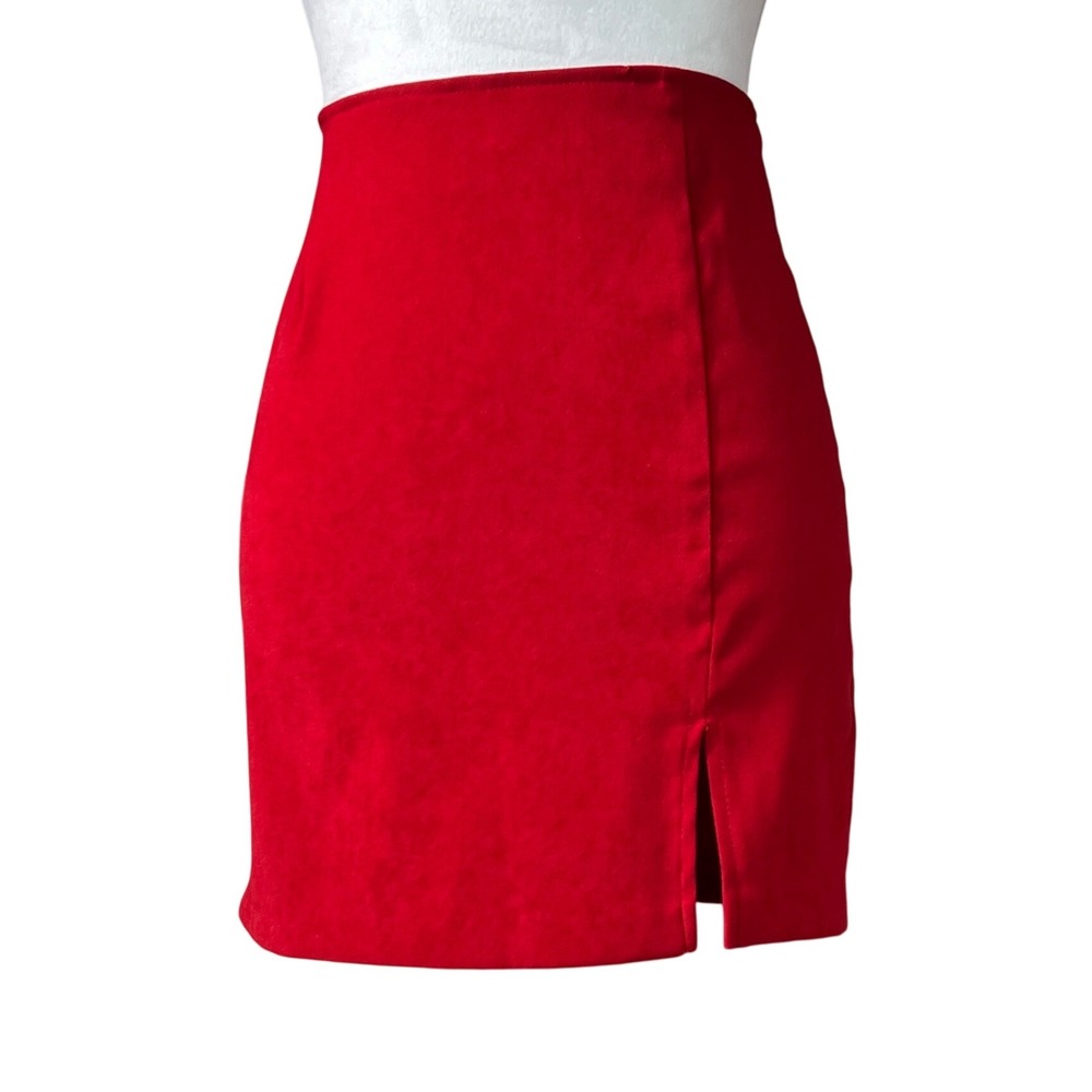 PROFILE Red Mini Skirt with Slit High Waist Zip Back Women's Small - Picture 1 of 7